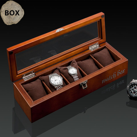 Cajas de reloj de madera con 5 ranuras, organizador de almacenamiento de reloj de madera y café, caja de joyería de regalo, Cw3 ► Foto 1/1