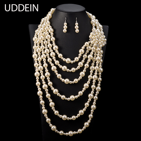 UDDEIN-collar largo de múltiples capas para mujer, joyería hecha a mano con perlas y flores, Estilo vintage, cuentas africanas, conjunto de joyería ► Foto 1/1