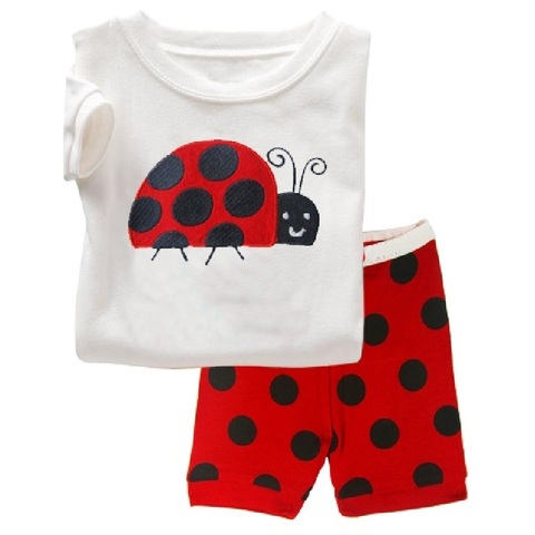 Ladybug-pijamas de lunares para niña, ropa de verano 100% algodón, trajes de dormir para niña, camiseta + pantalón, ropa de casa para bebé ► Foto 1/6