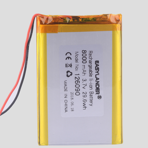 Batería recargable de polímero li-ion para altavoz, portátil, DVD, Bluetooth, 126090, 3,7 v, 8000mAh ► Foto 1/4