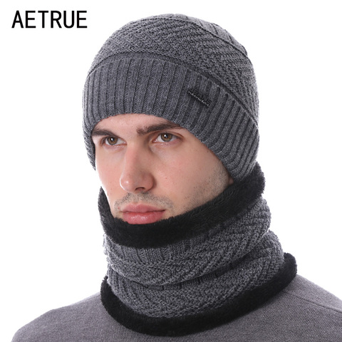 AETRUE-sombreros para hombres y mujeres de marca, gorros tejidos, gorros de invierno con cuello cálido ► Foto 1/6
