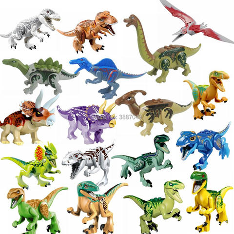 Figura de dinosaurios de Jurassic para niños, figuritas de juguete con bloqueo, Rex, Pterosauria, tiranosaurio, Triceratops, dinosaurio, chico ► Foto 1/6