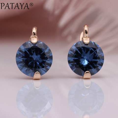 PATAYA-pendientes colgantes azules con degradado para mujer, aretes redondos de circón Natural, oro rosa 618, joyería sencilla 585 ► Foto 1/6