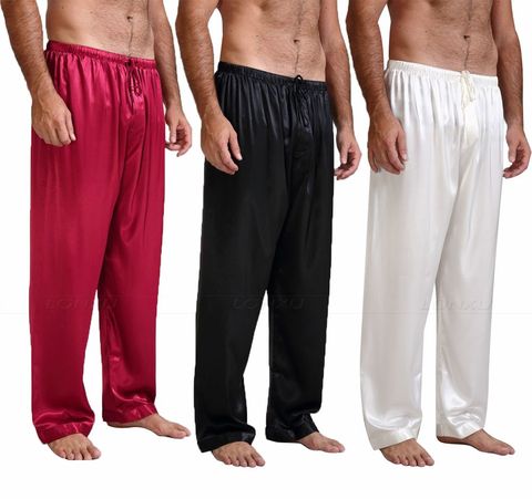 Pijama de satén de seda para hombre, pantalones de salón, para dormir, S ~ 4XL Plus ► Foto 1/6