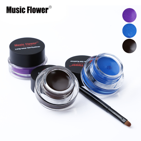 Music Flower-maquillaje ojos de marca 2 en 1, delineador de Ojos de Gel marrón + negro + azul, a prueba de agua, crema Natural, juego de delineador de ojos con pinceles ► Foto 1/6