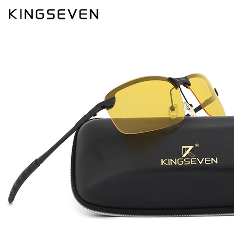 Kingseven gafas de visión nocturna polarizadas de conducción Gafas de Sol para los hombres de conducción de coches Gafas anti-reflejo aleación Marcos Gafas noche ► Foto 1/5