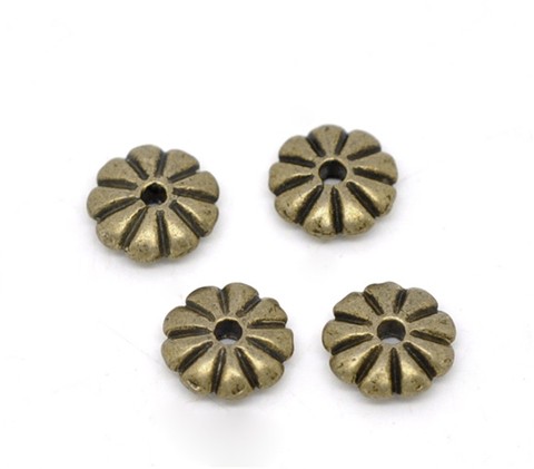 DoreenBeads-100 piezas de espaciador con forma redonda de flor de Color bronce antiguo, accesorios para fabricación de joyas, 7x2mm (B13677) ► Foto 1/3