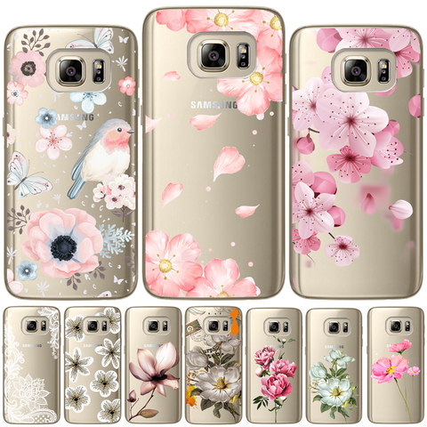 Funda trasera de silicona TPU suave con Rosa de flores para Samsung Galaxy S5 Mini S7 S6 Edge S8 S9 S10 Plus E Note 5 8 9, funda con hojas florales ► Foto 1/6