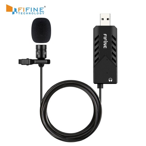 FIFINE Lavalier micrófono condensador cardioide con Clip para ordenador plug and play micrófono USB con tarjeta de sonido para PC y Mac -K053 ► Foto 1/6