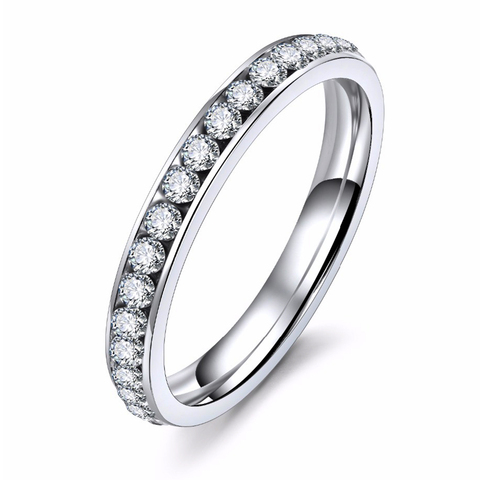 Color plata de acero inoxidable de titanio de cristal anillos de boda para las mujeres CZ rodean hombres anillo de joyería de moda al por mayor ► Foto 1/6