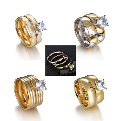 MMS-Conjunto de anillos dobles desmontables para mujer, anillos de boda con diamantes de imitación, cristal transparente ► Foto 1/6