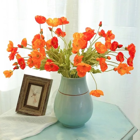 Ramas de flores de amapola de seda, decoración de boda para el hogar, 57cm, 4 cabezas ► Foto 1/6