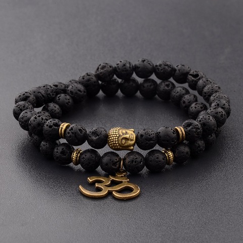 Encanto Retro Buda pulsera de cuentas hombres negro Piedra Natural Chakra pulseras Erkek Bileklik pulsera Homme AB226 ► Foto 1/6