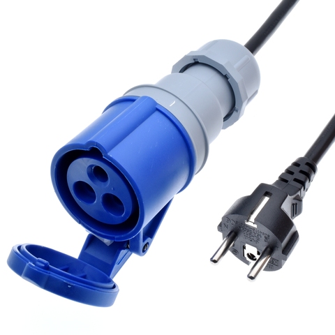 Enchufe Schuko recto a cables de alimentación IEC309 316C6, 16 amperios, IP44, Cable de H05VV-F 1,5mm, enchufe 316P6 en eurocee7/3 toma de corriente ► Foto 1/1