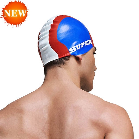 Gorros de natación de silicona para hombre de agua de verano, nueva gorra de Baño azul para hombre, Adulto, profesional, impermeable, venta de oreja ► Foto 1/6