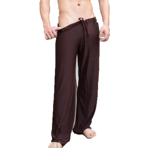 Pantalones de Pijama para hombre de cintura baja de moda Sexy holgados Slippery Home Pants ice silk de manga larga Loungewear hombres Lounge pantalones Pijama ► Foto 1/6