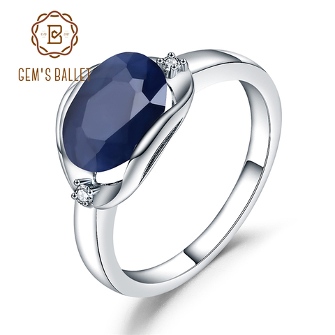 GEM'S BALLET-Anillos de Compromiso de plata de ley 925, anillo de piedras preciosas de zafiro azul Natural de 3,24ct para mujer, joyería fina ► Foto 1/1