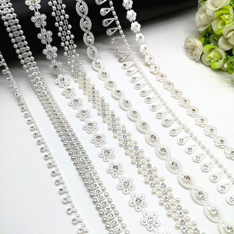 1 yarda de cadena de diamantes de imitación de perlas de cristal de cadena coser adornos de vestido de boda traje apliques # ZL01-25 ► Foto 1/6