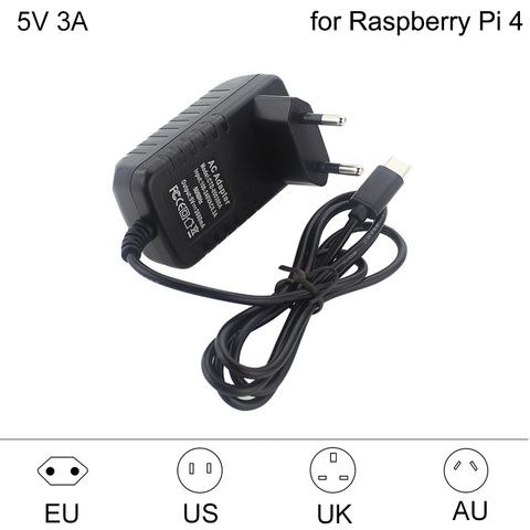 Raspberry Pi 4 fuente de alimentación USB-C 5V 3A adaptador de alimentación de la UE nos Reino Unido es 100-240V cargador de energía para Raspberry Pi Modelo B ► Foto 1/6