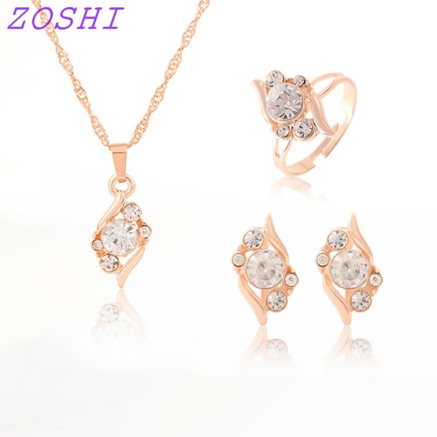 ZOSHI mujer cumpleaños regalo boda joyería conjunto moda oro Color cadena cristal collar anillo pendiente 3 unids/set ► Foto 1/5