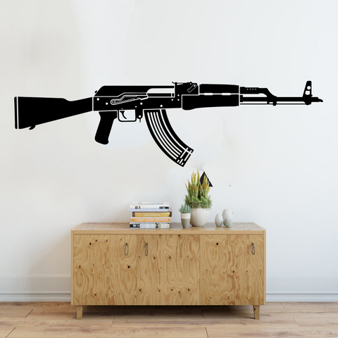 Pistola grande AK47 soldado del ejército Adhesivo de pared para niño, habitación, dormitorio, Ak47, Clip para Rifle, abeto, calcomanía de pared, sala de juegos, decoración de vinilo ► Foto 1/3