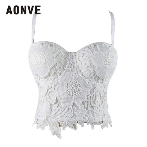 AONVE mujeres Steampunk corsé sujetador Tops blanco negro encaje Bralette Push up sujetadores para mujeres cintura entrenador adelgazamiento ropa interior sujetador top ► Foto 1/6