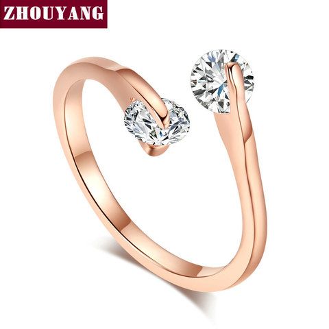 ZHOUYANG compromiso boda anillo para mujer clásico elegante doble Zirconia cúbica Color oro rosa regalo de joyería de moda ZYR007 ► Foto 1/6