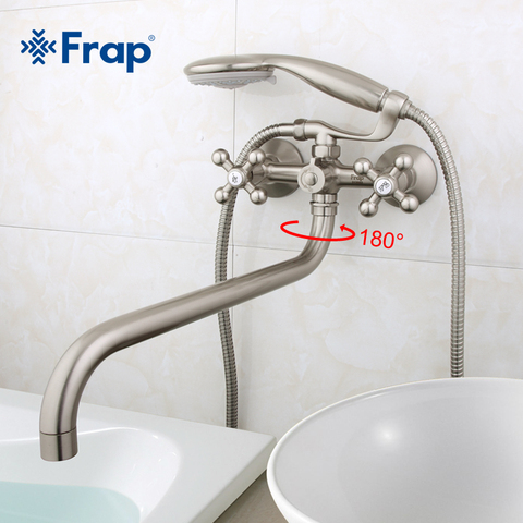 Frap 1 set 36cm de longitud de salida girar cuerpo de latón níquel cepillado Grifo de ducha de baño con cabeza de ducha ABS F2619-5 ► Foto 1/6