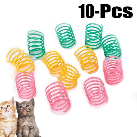 10 Uds lindo gato juguetes de primavera amplia Durable pesada calibre de plástico colorido Springs juguete de gato juguetes para gatos y mascotas accesorios ► Foto 1/6