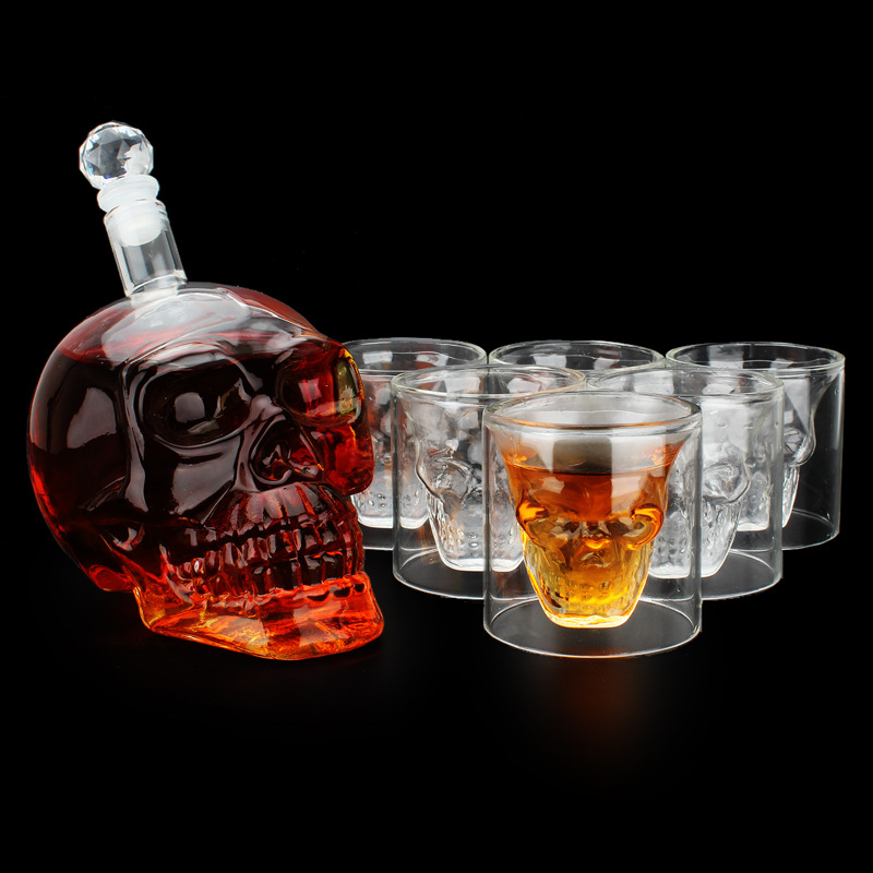 DBSUN Juego de vasos de cristal con diseño de calavera de cristal, vaso de  chupito, botellas de vodka de vino, whisky, cóctel, barware