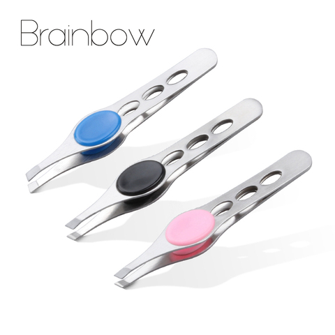 Brainbow-Pinzas de acero inoxidable para extensiones de pestañas, herramientas de maquillaje para rostro, belleza esencial, 1 unidad ► Foto 1/6