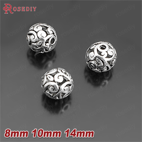 Cuentas de aleación de Zinc de estilo antiguo con hoja de vid, espaciador de cuentas redondas huecas, accesorios de joyería Diy, 8MM, 10MM, 14MM, 10 Uds. ► Foto 1/5