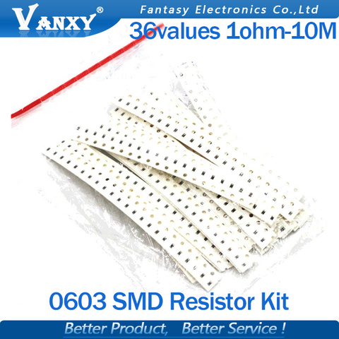 Kit de resistencias SMD, Kit surtido de 720 piezas, 36valuesX20 Uds = 0603 Uds. 1% 1ohm-10Mohm, kit de muestras diy nuevo y original ► Foto 1/6