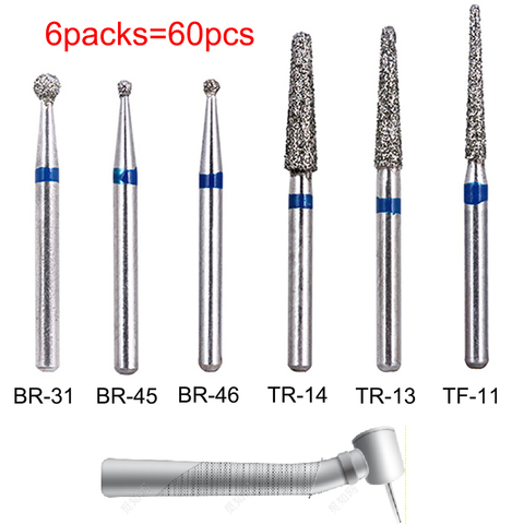 Fresas de diamante Dental para laboratorio de odontología, 60 uds., mango de alta velocidad de 1,6mm de diámetro, herramientas de dentista BR31 BR45 BR46 TR13 TR14 TF11 ► Foto 1/6