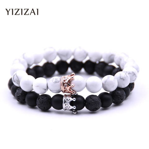 YIZIZAI, pulsera de pareja, pulseras de corona para mujer, cuentas de piedra dije, joyería para hombre, pulsera Masculina, pulsera femenina ► Foto 1/6