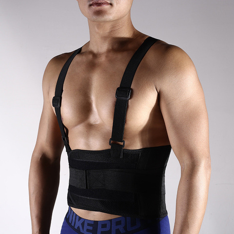 Cinturón de soporte de cintura ajustable para hombre, cinturón Lumbar médico para Fitness, levantamiento de pesas, correa de espalda para correr con correas de hombro transpirables ► Foto 1/6