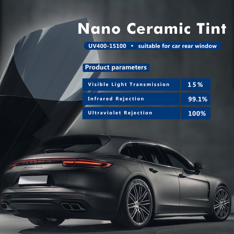 Tinte solar de nano cerámica para ventana lateral de coche, película Solar de alta resistencia al calor, UV, 100%, 15% VLT, Protección de Privacidad, color negro oscuro ► Foto 1/6