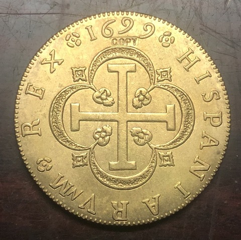 Réplica de moneda dorada, España, 8 Escudos, Carlos II, Sevilla, 1699 ► Foto 1/2
