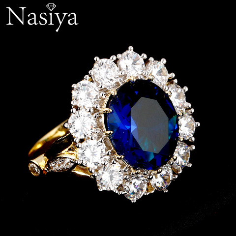 Nasiya nuevo diseño romántico anillo de lujo Color dorado con 13x18 MM grandes piedras preciosas de zafiro ovaladas joyería fina de moda venta al por mayor ► Foto 1/6