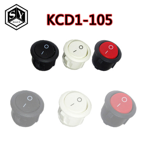 Interruptor basculante redondo de encendido/apagado, interruptor con botón de plástico KCD1-105, 10 Uds., rojo, negro, blanco, 20MM, 6A/250VAC, 10A, 125VAC ► Foto 1/5