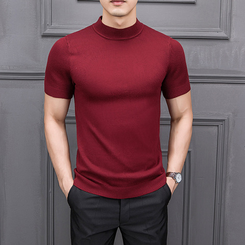 MRMT 2022 nuevo suéter de otoño para hombre de Color puro Semi-Alto cuello tejido para hombre de media manga suéteres Tops ► Foto 1/5