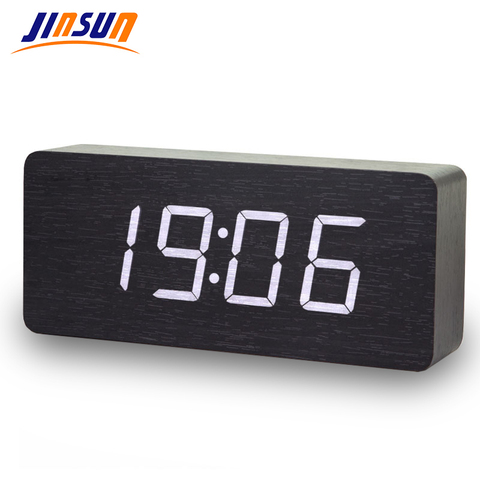 Relojes digitales JINSUN LED Despertador de madera moderno cuadrado colorido reloj Despertador con Sensor de Control de voz de temperatura de escritorio ► Foto 1/6