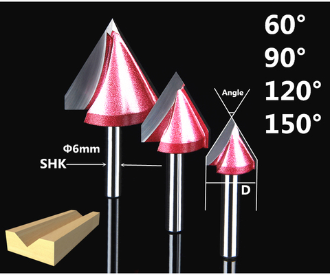 6mm shank-1pcs, 60 90 120 150 grados, carpintería del CNC Fresas, molino de extremo sólido del carburo de tungsteno, 3D V bit Router ► Foto 1/3