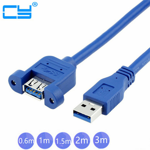 Extensión de Cable USB 3,0 macho a hembra Tornillo de montaje adaptador de conector de bloqueo de panel (con tornillos) 0,6 m.1m. 1,5 m 1,8 m 3m ► Foto 1/1