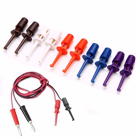 Unids 10 PCs multimetro cable Cable de prueba gancho Clip electrónico Mini Probe Set rojo blanco azul negro púrpura para herramienta de reparación ► Foto 1/6