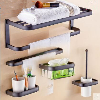 Latón sólido Set de accesorios de baño negro aceite cepillado gancho sostenedor de papel toalla Bar cesta de jabón toalla Rack set de accesorios de baño ► Foto 1/1