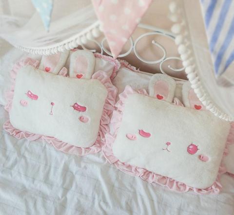 Almohada cuadrada de conejo rosa con Orejas de conejo lindo Lolita