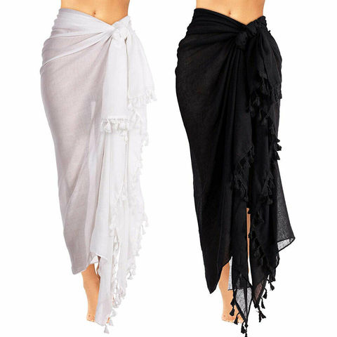 Vestido largo de verano para mujer, traje de baño para playa, Maxi falda envolvente, Sarong, blanco y negro ► Foto 1/6