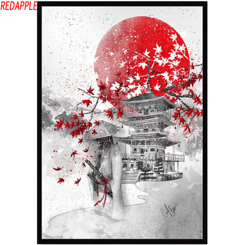 Pintura de diamante japonés de Bushido Sakura Samurai, mosaico completo cuadrado redondo, rompecabezas, imagen de kits de diamantes de imitación, pintura de pared ► Foto 1/6