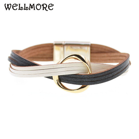 WELLMORE 18 colores encanto pulseras de cuero para las mujeres y los hombres múltiples capas pulseras pareja regalos de joyería de moda al por mayor ► Foto 1/6